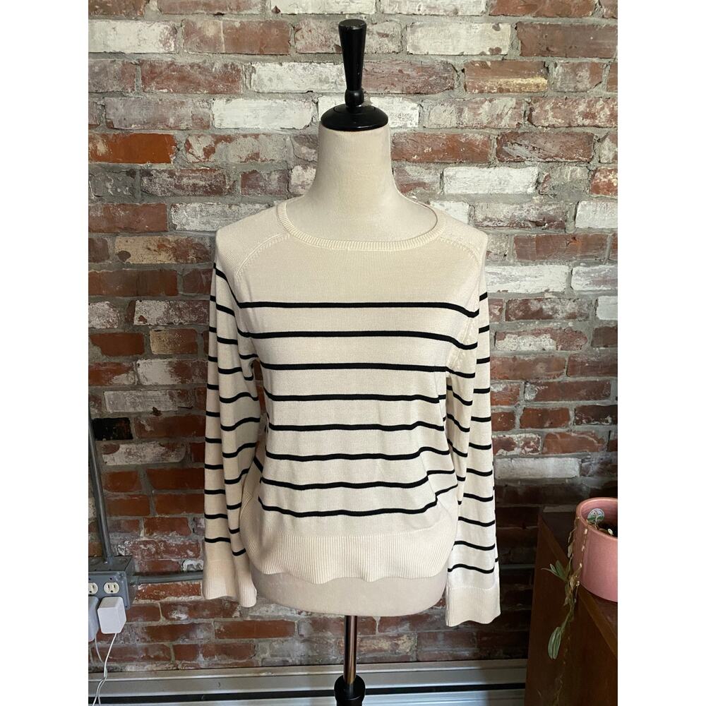 H&M Cream Black Striped Crewneck Knit Sweater S